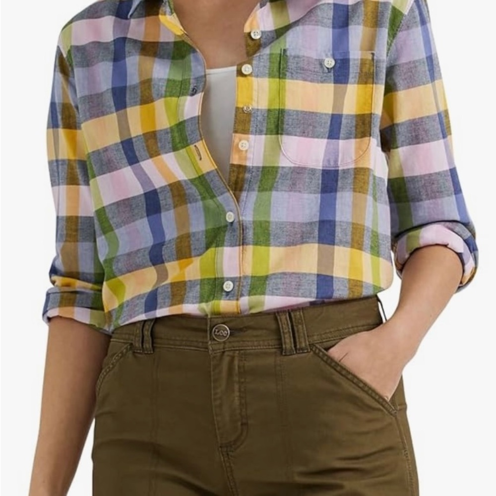 LRL Lauren Jeans Co Kiwi Field Plaid All Purpose Shirt